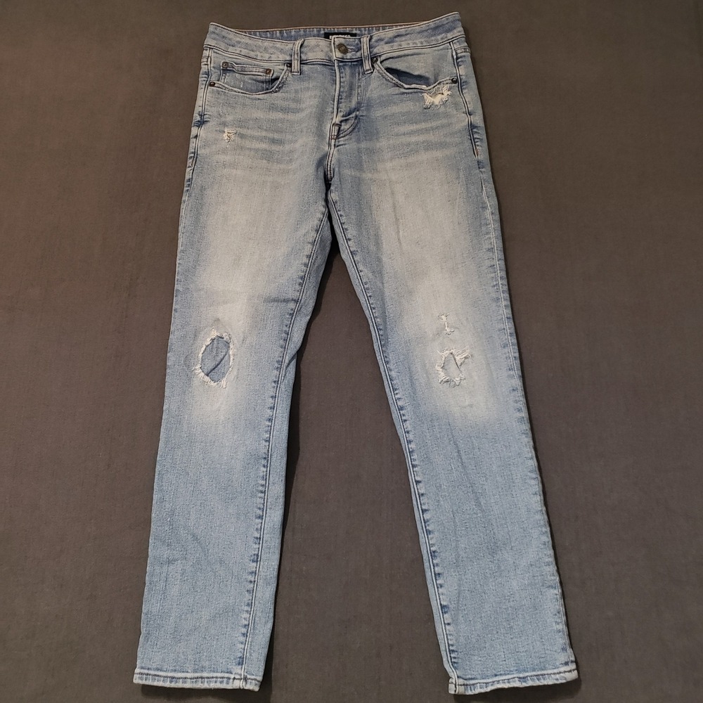 Express Slim Jeans Mens 30x30 Light Wash Distressed‎ Ripped Denim